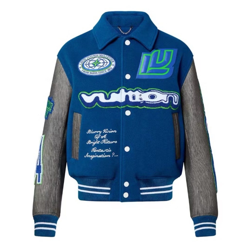 Louis Vuitton Men Varsity Jacket Blue and Gray